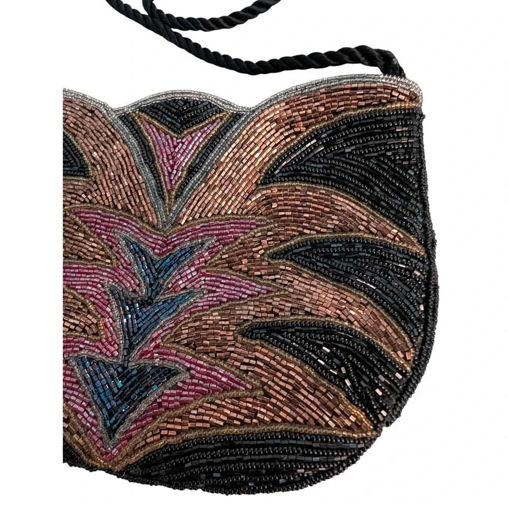 Vintage Art Deco Beaded Clutch Evening Bag‎ Black Gold Pink Blue Evening Purse